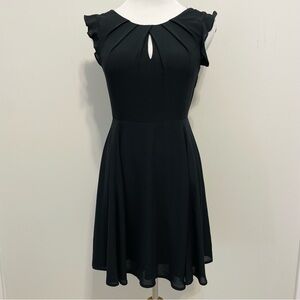 Express Black Cap Sleeve Fit & Flare Dress Lace Detailing Keyhole Neck Size 4